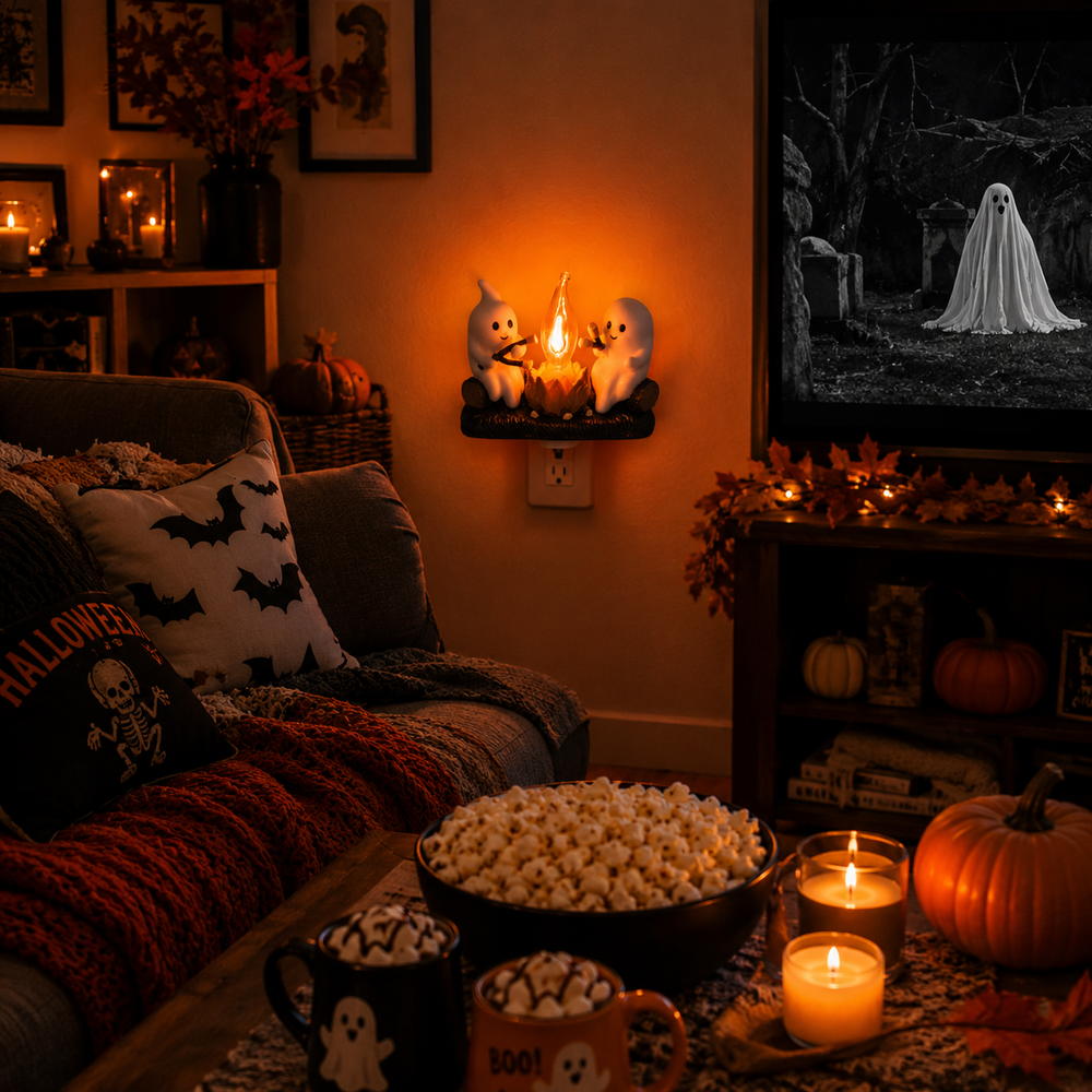 Ghost Campfire Night Light creating a cozy Halloween atmosphere