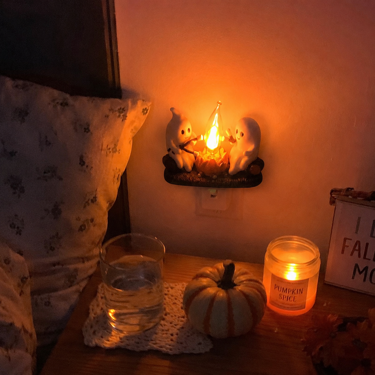 Ghost Campfire Night Light styled for Halloween